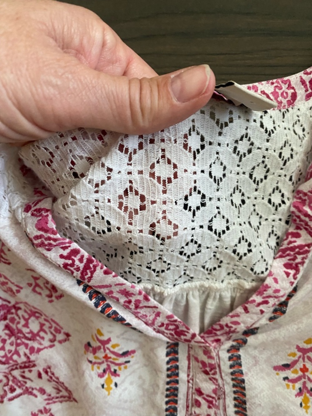 Lucky Brand Boho Paisley Lace Trim Sleeveless Tank Top Pink White Size M - Picture 5 of 7